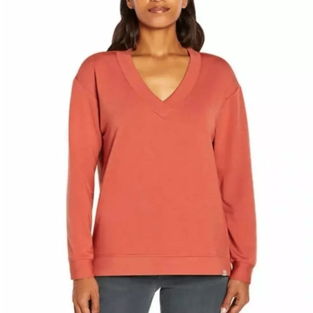 Orvis Classic Collection Terracotta Orange VNeck Modal Sweatshirt‎ Sz Xl
